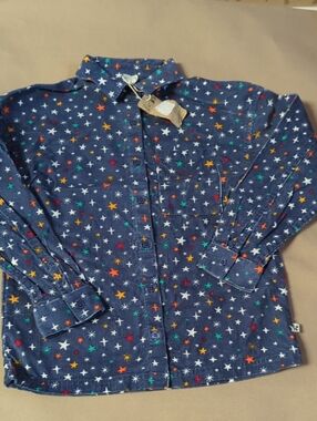 Gots Organic Cotton Star Print Navy Button-Down Cord Shirt - 10 Years Nwt